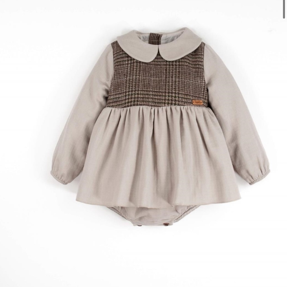 POPELIN Sand romper suit with skirt and baby collar